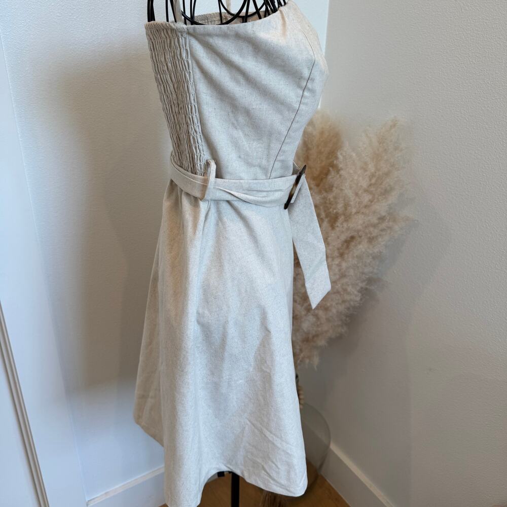 Monteau Linen Blend Strapless Belted Pockets A-Line Mini Dress - Picture 4 of 9